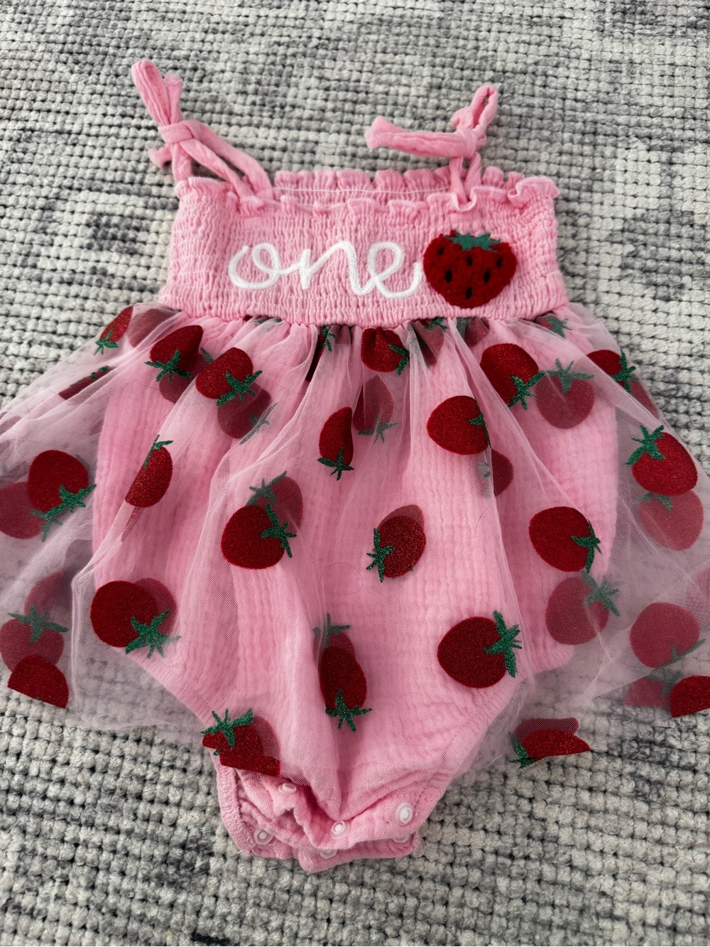 Pink Strawberry One-Piece Baby Romper Cake Smash Outfit!